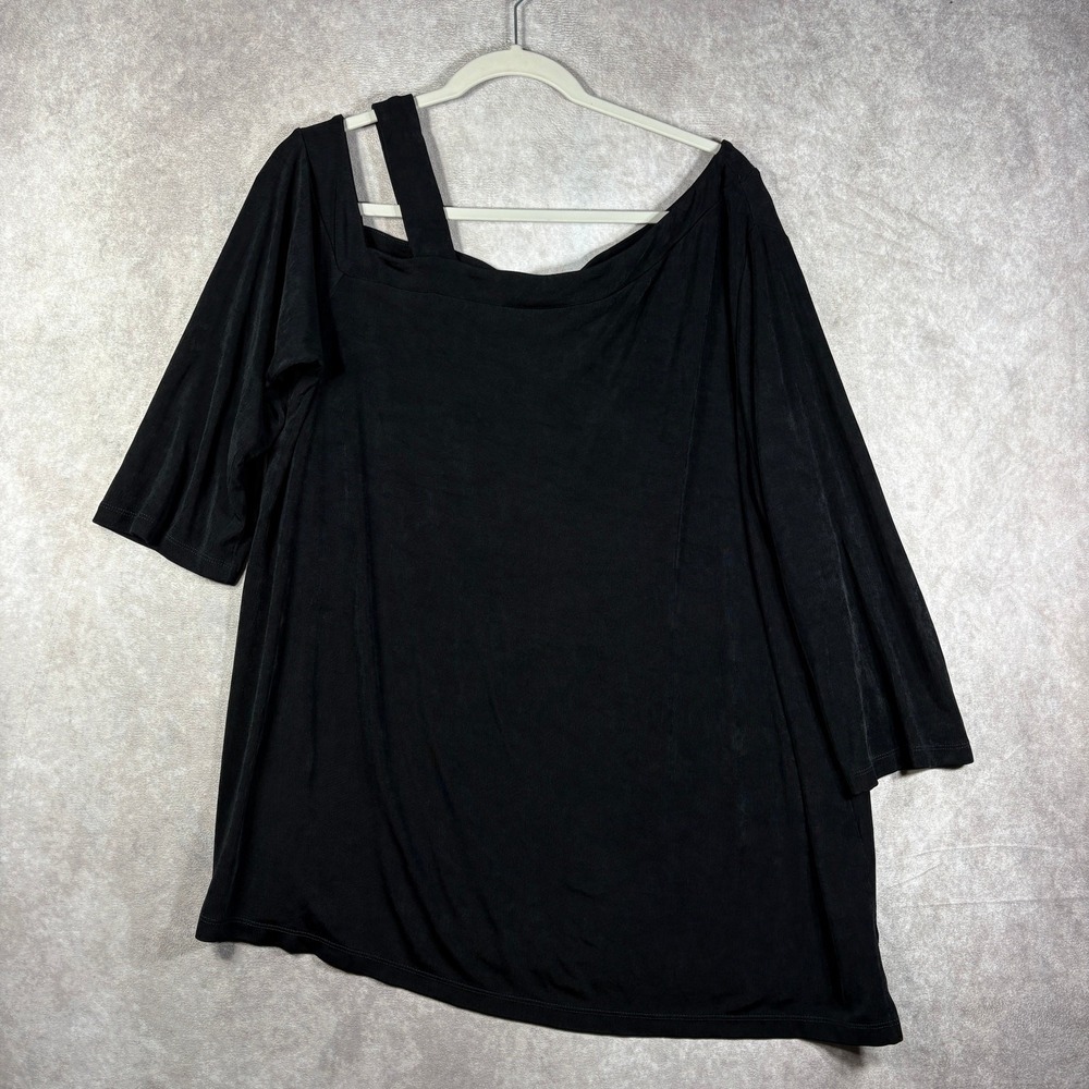 Chico's Travelers Top Womens Size 4 US 20/22 Black Cold Shoulder Liquid Knit
